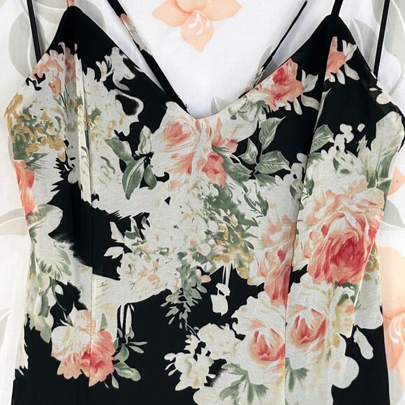 HMS Maxi Dress Womens Small Black Floral Print Adjustable Strap V Neck Racerback - Picture 2 of 13